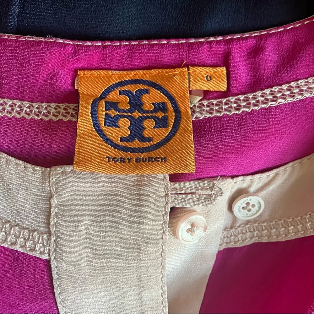 Tory Burch Blue & Pink Angie Colorblock Knee Length Silk Dress size 0